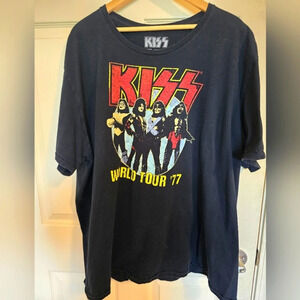 KISS World Tour '77 Vintage Graphic Black Tshirt Sz 3X